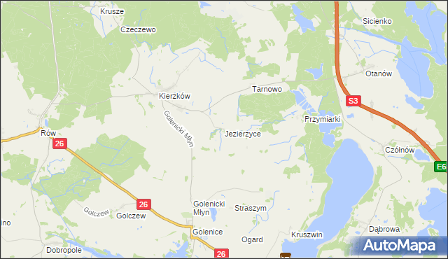 mapa Jezierzyce gmina Myślibórz, Jezierzyce gmina Myślibórz na mapie Targeo