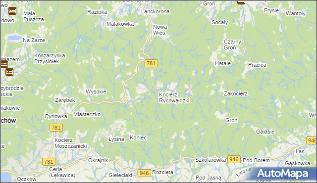 mapa Kocierz Rychwałdzki, Kocierz Rychwałdzki na mapie Targeo