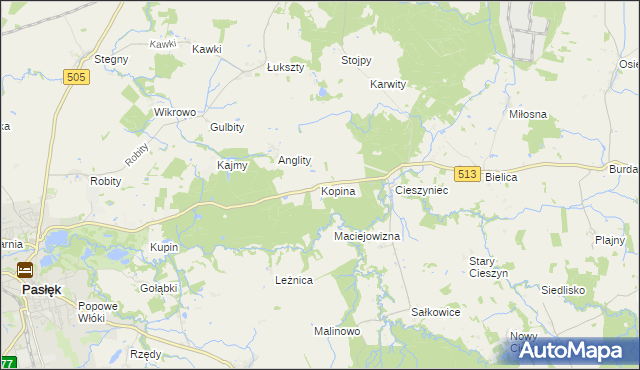 mapa Kopina gmina Pasłęk, Kopina gmina Pasłęk na mapie Targeo