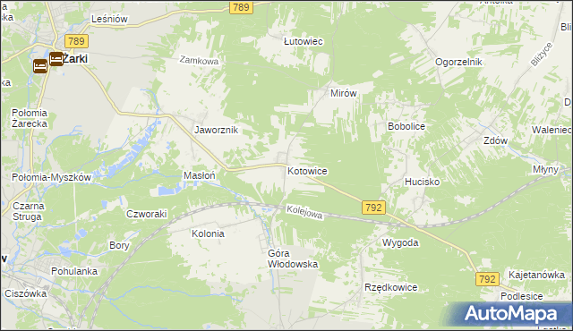 mapa Kotowice gmina Żarki, Kotowice gmina Żarki na mapie Targeo