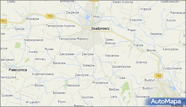 mapa Kózki gmina Skalbmierz, Kózki gmina Skalbmierz na mapie Targeo