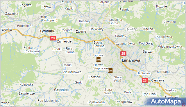 mapa Lipowe gmina Limanowa, Lipowe gmina Limanowa na mapie Targeo