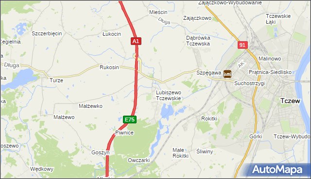 mapa Lubiszewo Tczewskie, Lubiszewo Tczewskie na mapie Targeo