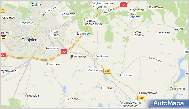 mapa Pawłowo gmina Chojnice, Pawłowo gmina Chojnice na mapie Targeo