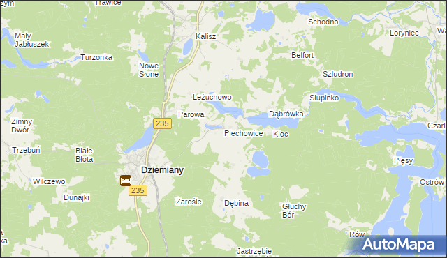 mapa Piechowice gmina Dziemiany, Piechowice gmina Dziemiany na mapie Targeo