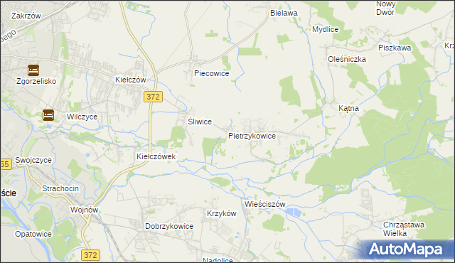 mapa Pietrzykowice gmina Długołęka, Pietrzykowice gmina Długołęka na mapie Targeo