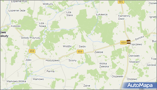 mapa Sieśki gmina Wyszki, Sieśki gmina Wyszki na mapie Targeo
