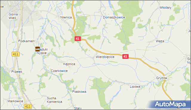 mapa Wierzbięcice gmina Nysa, Wierzbięcice gmina Nysa na mapie Targeo