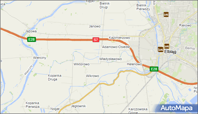 mapa Władysławowo gmina Elbląg, Władysławowo gmina Elbląg na mapie Targeo