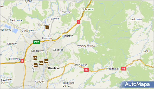 mapa Wojciechowice gmina Kłodzko, Wojciechowice gmina Kłodzko na mapie Targeo