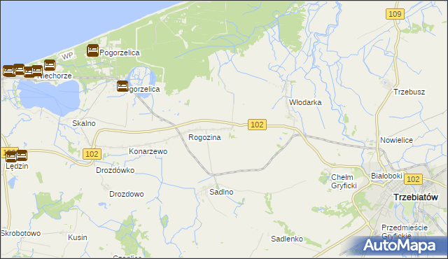 mapa Zapolice gmina Trzebiatów, Zapolice gmina Trzebiatów na mapie Targeo