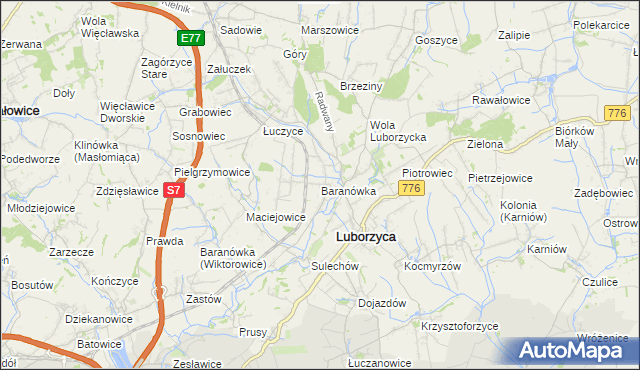 mapa Baranówka gmina Kocmyrzów-Luborzyca, Baranówka gmina Kocmyrzów-Luborzyca na mapie Targeo