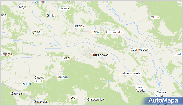mapa Baranowo powiat ostrołęcki, Baranowo powiat ostrołęcki na mapie Targeo