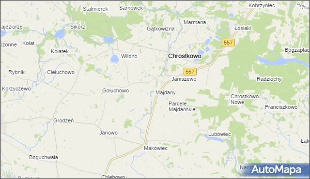 mapa Majdany gmina Chrostkowo, Majdany gmina Chrostkowo na mapie Targeo