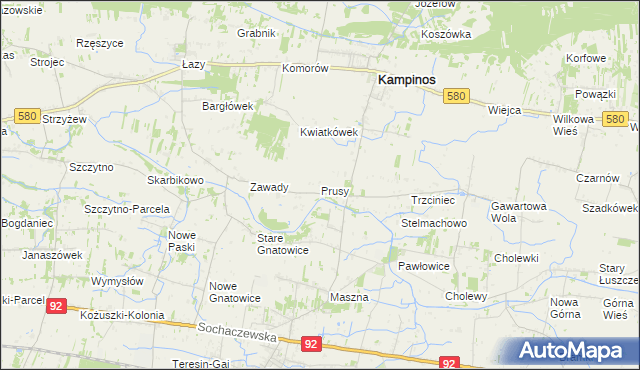 mapa Prusy gmina Kampinos, Prusy gmina Kampinos na mapie Targeo