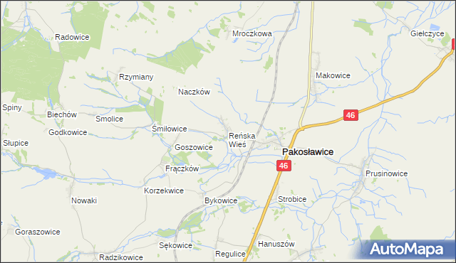 mapa Reńska Wieś gmina Pakosławice, Reńska Wieś gmina Pakosławice na mapie Targeo