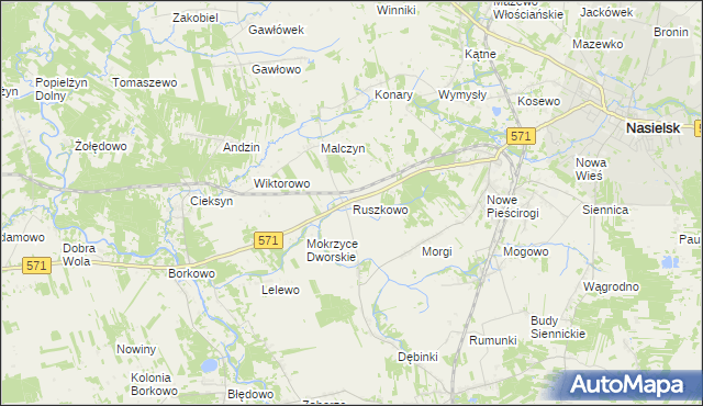 mapa Ruszkowo gmina Nasielsk, Ruszkowo gmina Nasielsk na mapie Targeo