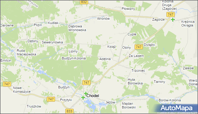 mapa Adelina gmina Chodel, Adelina gmina Chodel na mapie Targeo