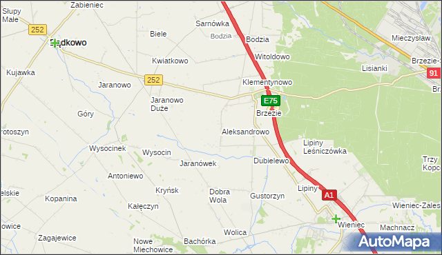 mapa Aleksandrowo gmina Brześć Kujawski, Aleksandrowo gmina Brześć Kujawski na mapie Targeo