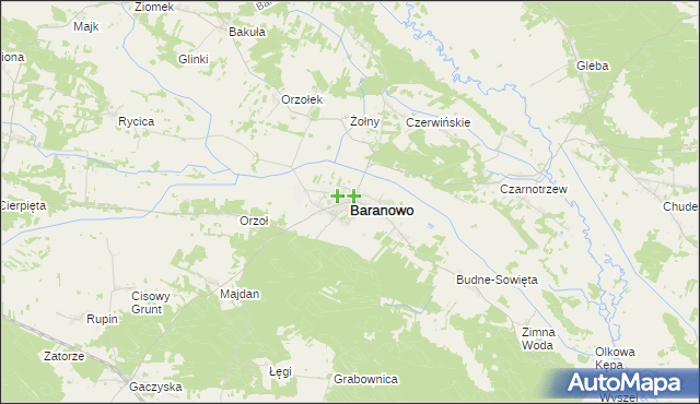 mapa Baranowo powiat ostrołęcki, Baranowo powiat ostrołęcki na mapie Targeo