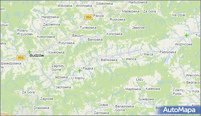 mapa Bieńkówka gmina Budzów, Bieńkówka gmina Budzów na mapie Targeo