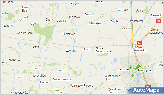 mapa Błonie gmina Łęczyca, Błonie gmina Łęczyca na mapie Targeo