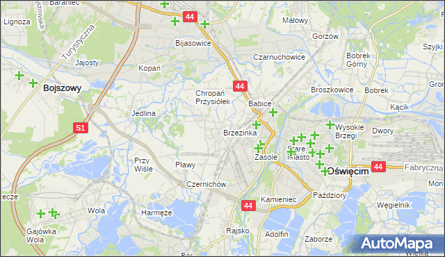mapa Brzezinka gmina Oświęcim, Brzezinka gmina Oświęcim na mapie Targeo