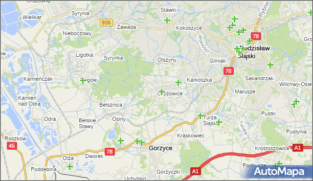 mapa Czyżowice gmina Gorzyce, Czyżowice gmina Gorzyce na mapie Targeo