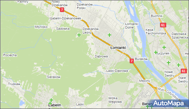 mapa Dąbrowa gmina Łomianki, Dąbrowa gmina Łomianki na mapie Targeo