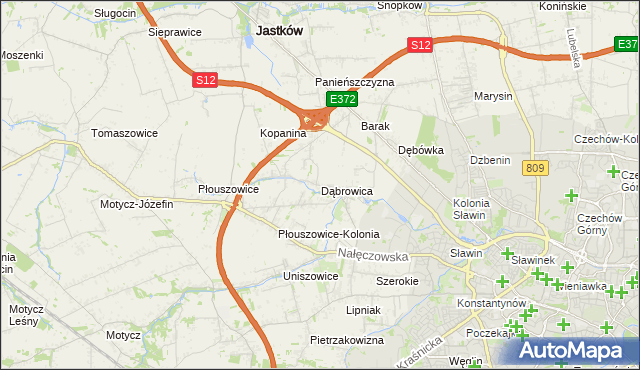 mapa Dąbrowica gmina Jastków, Dąbrowica gmina Jastków na mapie Targeo