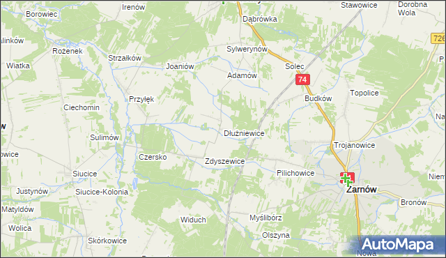 mapa Dłużniewice, Dłużniewice na mapie Targeo