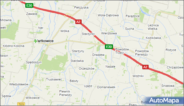 mapa Drwalew gmina Wartkowice, Drwalew gmina Wartkowice na mapie Targeo