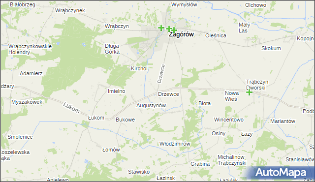 mapa Drzewce gmina Zagórów, Drzewce gmina Zagórów na mapie Targeo