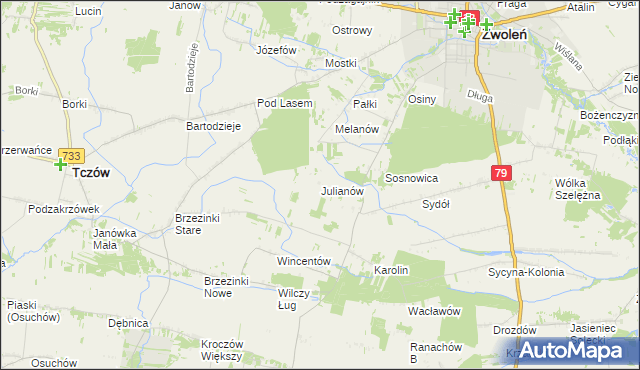 mapa Julianów gmina Tczów, Julianów gmina Tczów na mapie Targeo