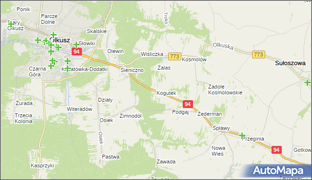 mapa Kogutek gmina Olkusz, Kogutek gmina Olkusz na mapie Targeo