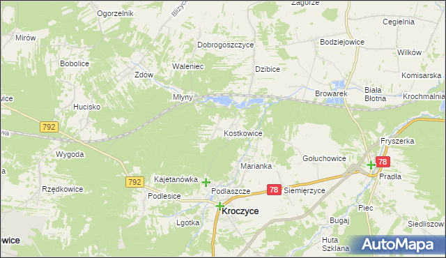 mapa Kostkowice gmina Kroczyce, Kostkowice gmina Kroczyce na mapie Targeo