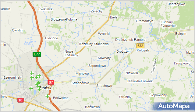 mapa Kownaty gmina Płońsk, Kownaty gmina Płońsk na mapie Targeo