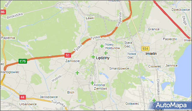 mapa Lędziny powiat bieruńsko-lędziński, Lędziny powiat bieruńsko-lędziński na mapie Targeo