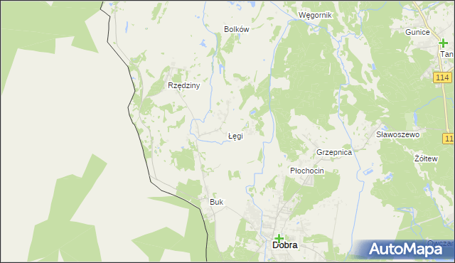 mapa Łęgi gmina Dobra (Szczecińska), Łęgi gmina Dobra (Szczecińska) na mapie Targeo