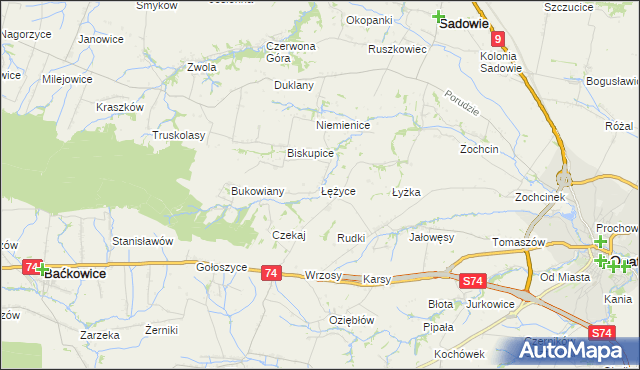 mapa Łężyce gmina Sadowie, Łężyce gmina Sadowie na mapie Targeo