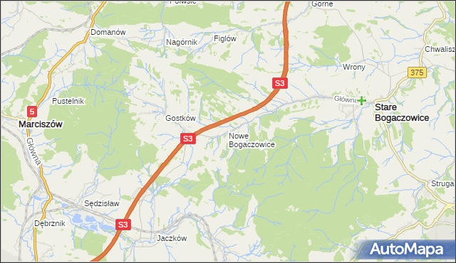 mapa Nowe Bogaczowice, Nowe Bogaczowice na mapie Targeo