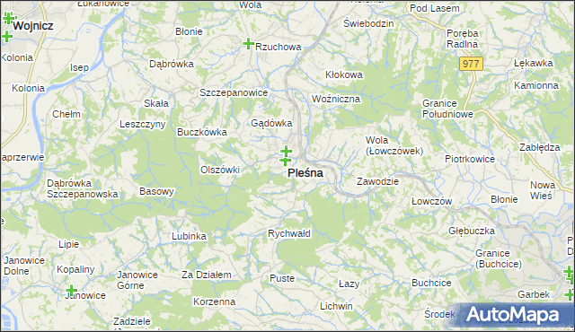 mapa Pleśna powiat tarnowski, Pleśna powiat tarnowski na mapie Targeo