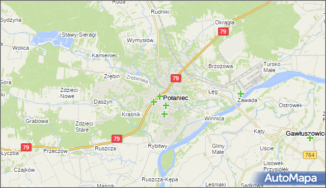 mapa Połaniec powiat staszowski, Połaniec powiat staszowski na mapie Targeo