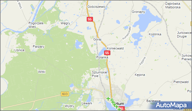 mapa Polanka gmina Sztum, Polanka gmina Sztum na mapie Targeo