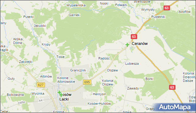 mapa Radość gmina Ceranów, Radość gmina Ceranów na mapie Targeo