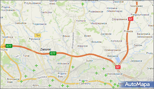 mapa Węgrzce gmina Zielonki, Węgrzce gmina Zielonki na mapie Targeo
