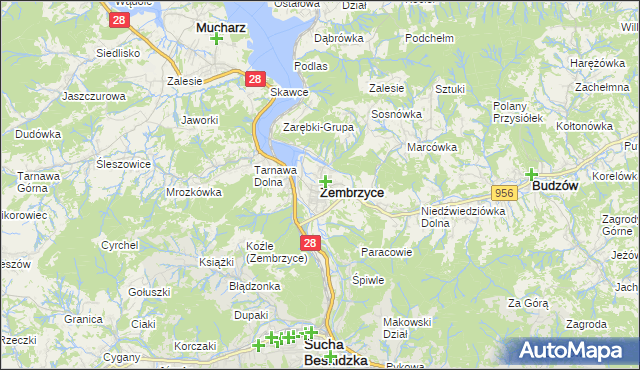 mapa Zembrzyce, Zembrzyce na mapie Targeo