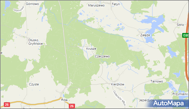 mapa Czeczewo gmina Myślibórz, Czeczewo gmina Myślibórz na mapie Targeo