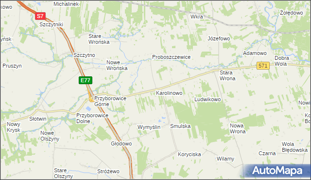 mapa Karolinowo gmina Załuski, Karolinowo gmina Załuski na mapie Targeo