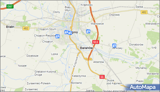 mapa Baranów powiat kępiński, Baranów powiat kępiński na mapie Targeo